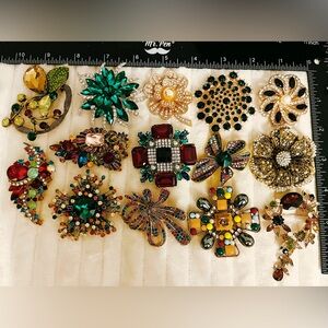 14pc High Quality Heavy Craft Brooch Lot Luxury Rhinestone Crystal Jewelry Bulk